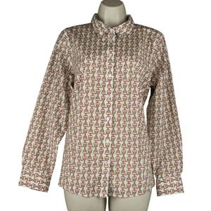Talbots Womens 16P Button Down Shirt Blouse Equestrain Horse Bit Preppy Western
